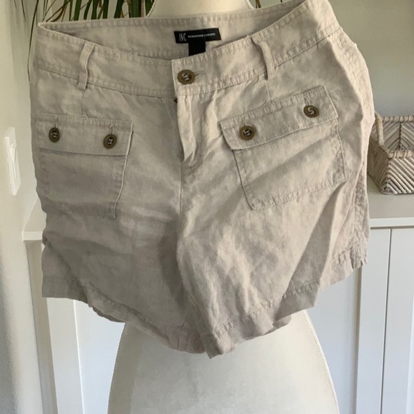 INC KHAKI LINEN SHORTS - Picture 1 of 2